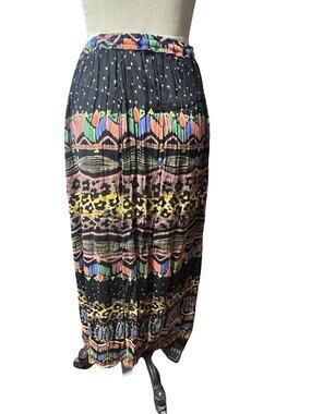 Vtg Lotus Boho Maxi Skirt Pleated Southwestern Crinkle Gauze Bohemian M-XL